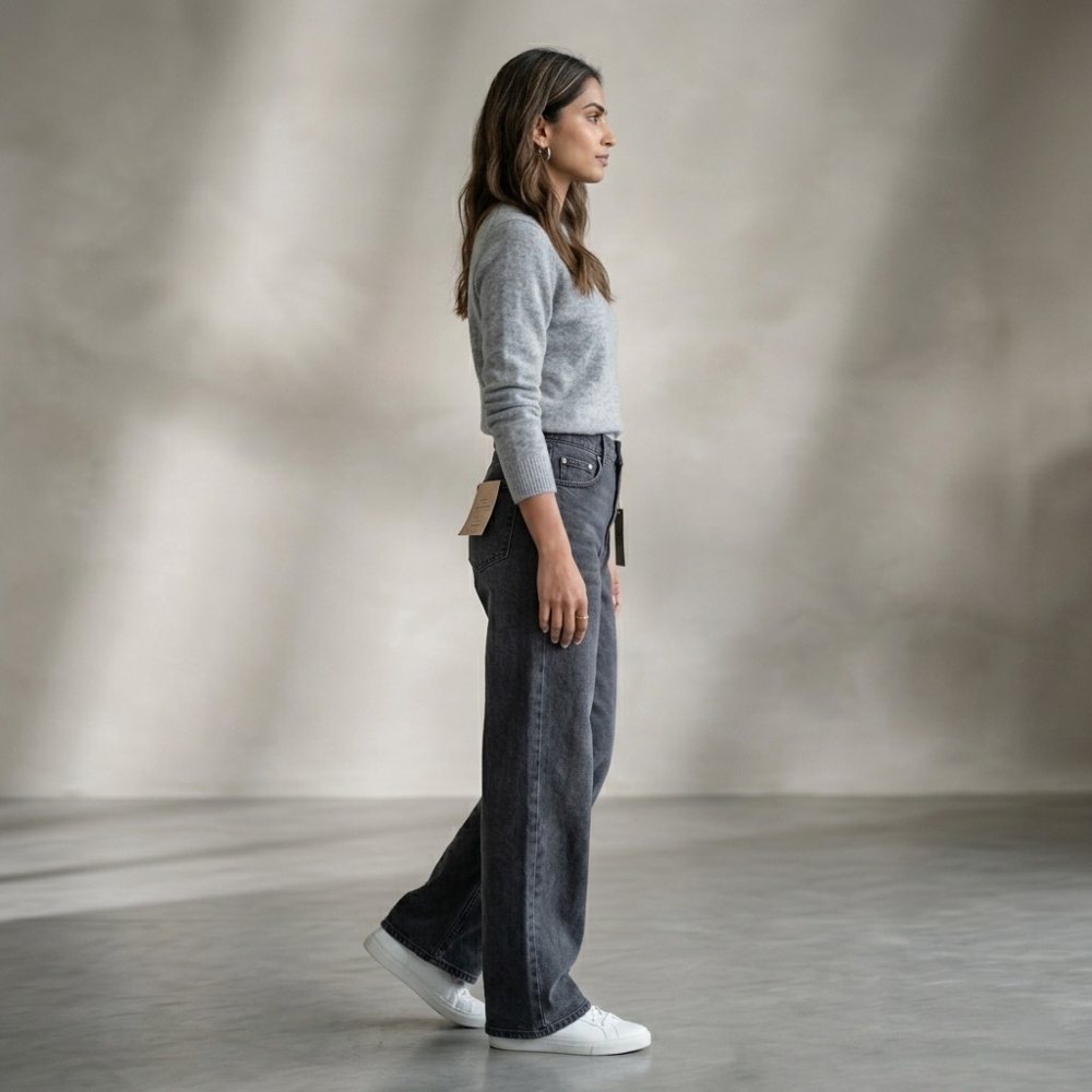 Wide Leg Jeans — Black view 4