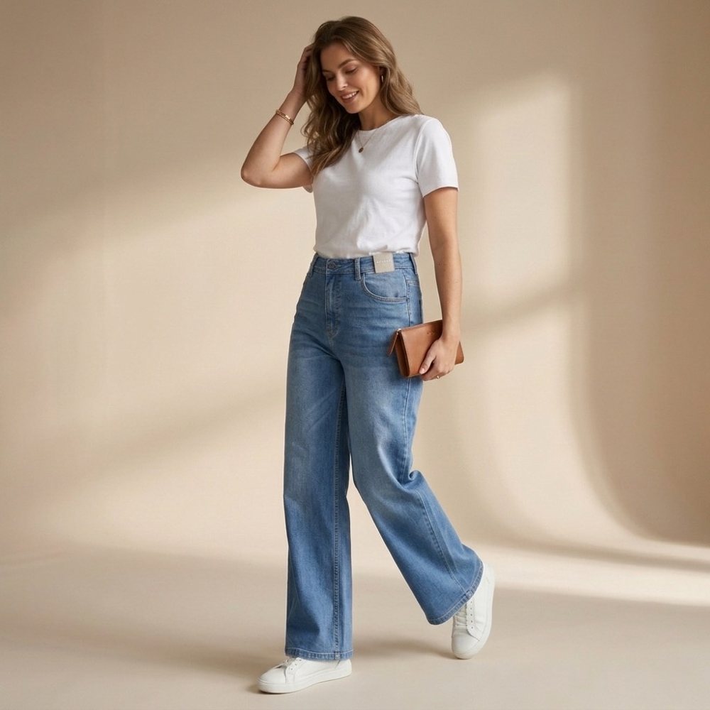 Wide Leg Jeans — Mid Blue view 5