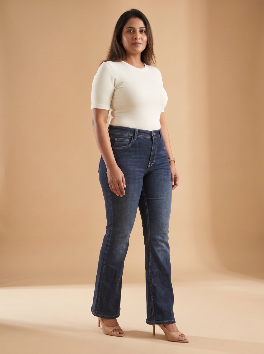 XYLA Women’s High-Rise Dark Blue Washed Bootcut Jeans view 6