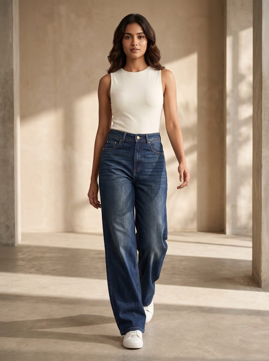 XYLA Women’s High-Rise Dark Indigo Wide-Leg Jeans