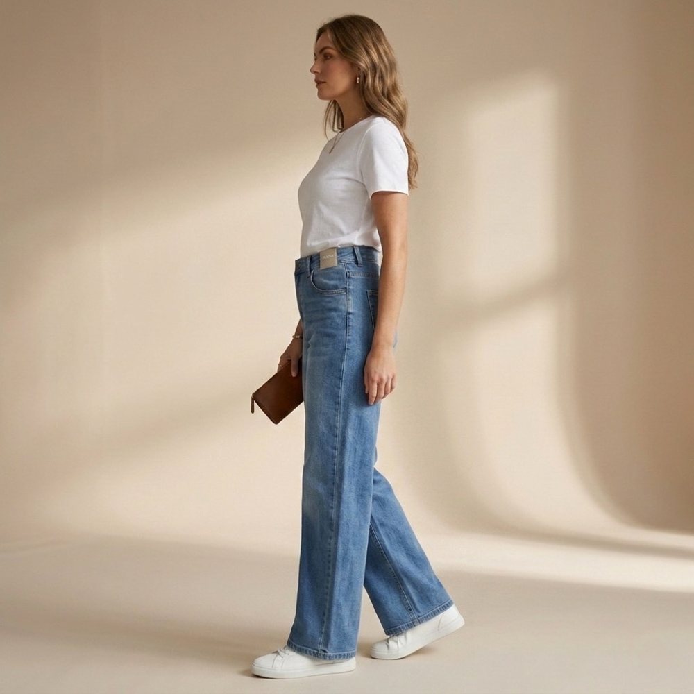 Wide Leg Jeans — Mid Blue view 4