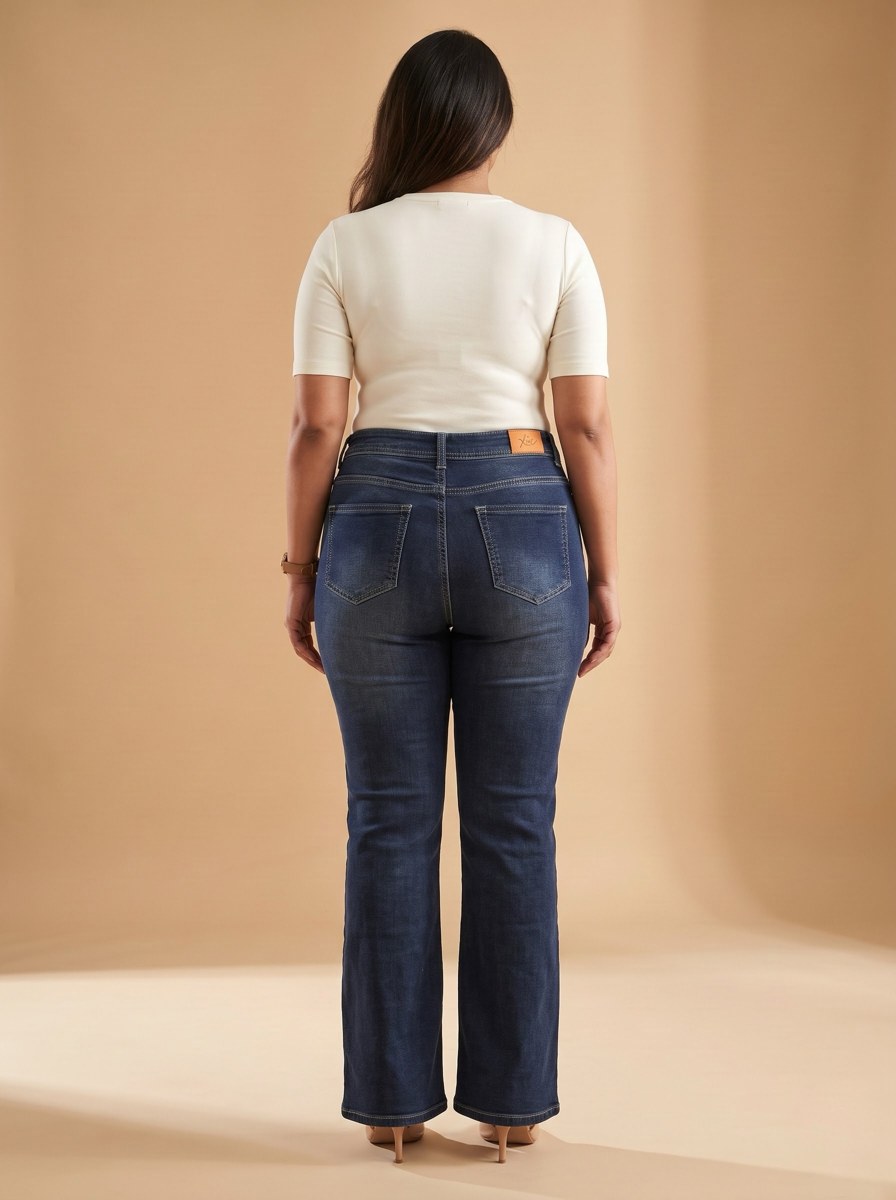 XYLA Women’s High-Rise Dark Blue Washed Bootcut Jeans view 3