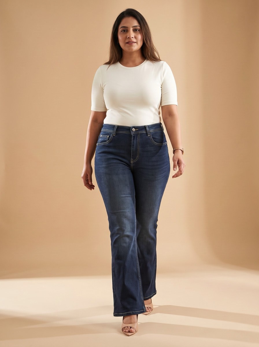 XYLA Women’s High-Rise Dark Blue Washed Bootcut Jeans