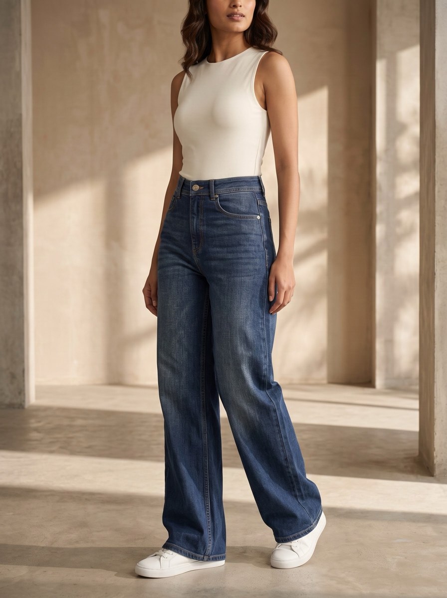 XYLA Women’s High-Rise Dark Indigo Wide-Leg Jeans view 4
