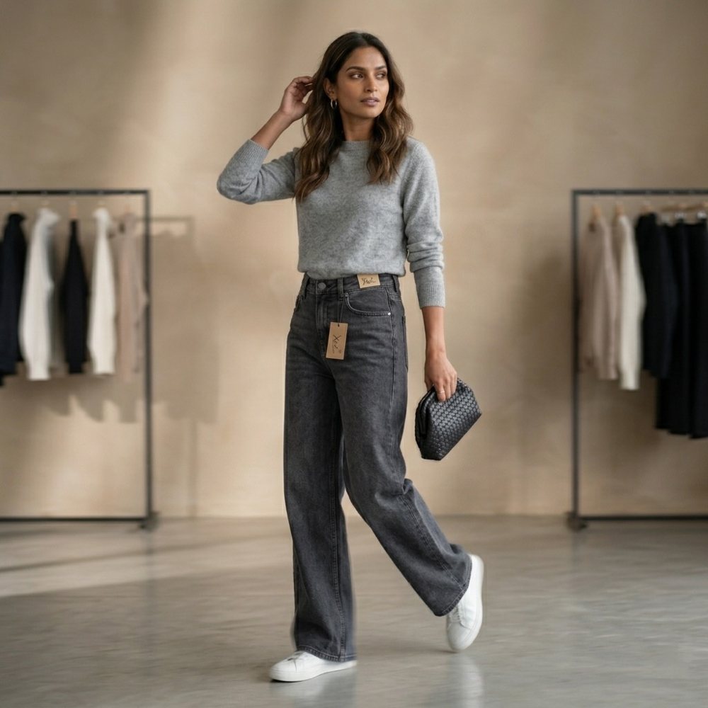 Wide Leg Jeans — Black view 5