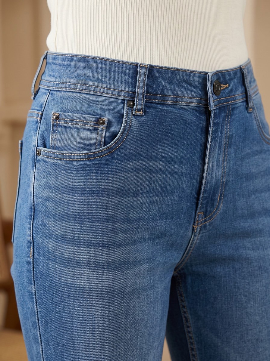 XYLA Women’s High-Rise Medium Blue Washed Bootcut Jeans view 5