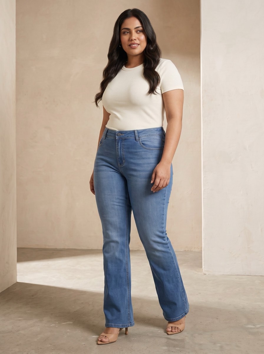 XYLA Women’s High-Rise Medium Blue Washed Bootcut Jeans view 6