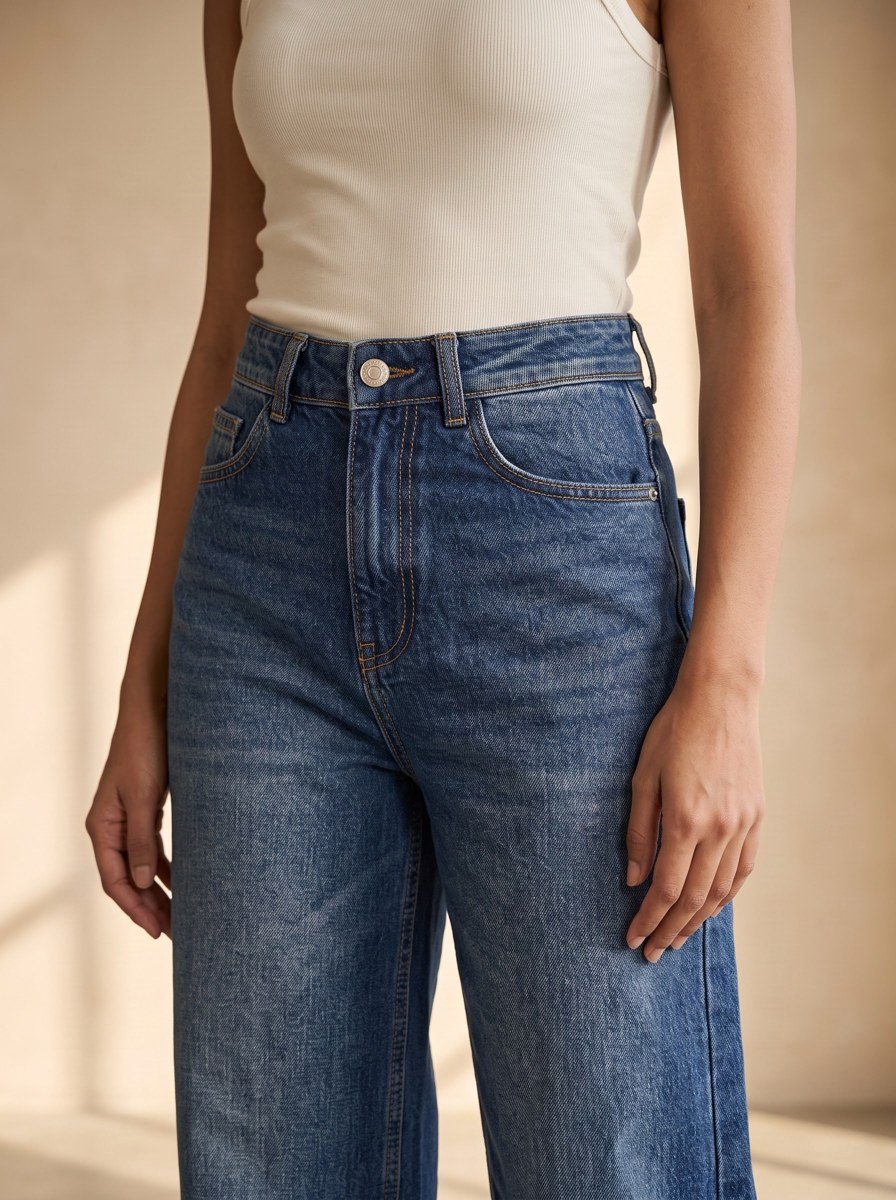 XYLA Women’s High-Rise Dark Blue Washed Wide-Leg Jeans view 4